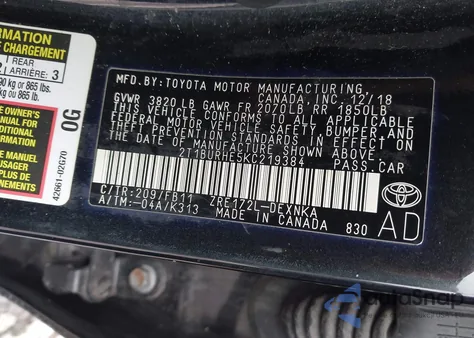 2019 Toyota Corolla Le from USA, damaged, VIN 2T1BURHE5KC219384